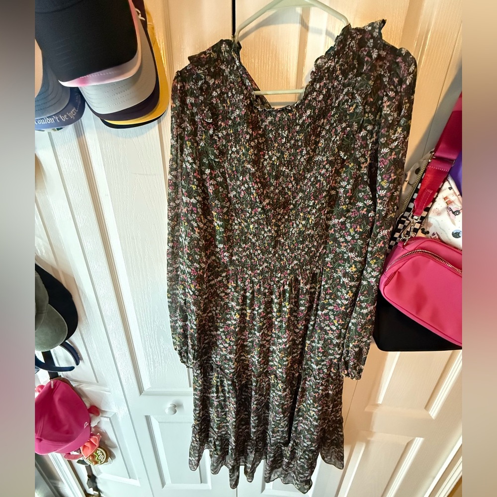 Green Floral Long Sleeve Dress
